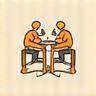 Hand-drawn icon of people gathered around a table, symbolizing community