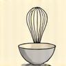 Hand-drawn icon of a baking whisk and bowl, symbolizing made from scratch