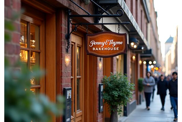 Exterior of Penny & Thyme Bakehouse with a cozy entrance