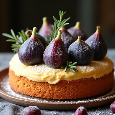 Rustic 'naked' cake adorned with fresh figs and rosemary
