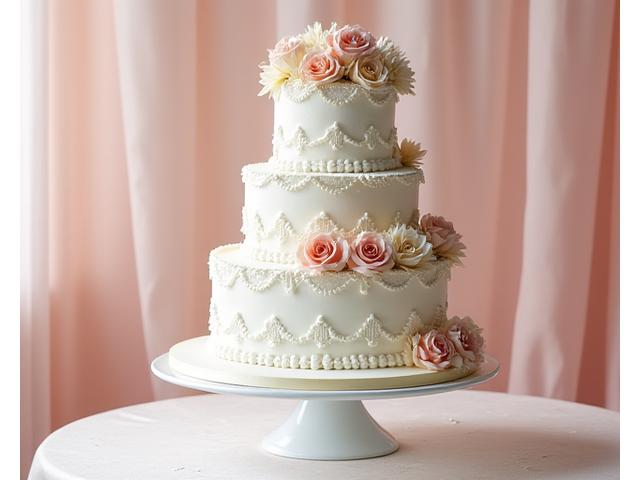 Exquisite multi-tiered wedding cake decorated with elegant edible sugar flowers