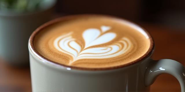 Beautifully poured latte art in a ceramic cup