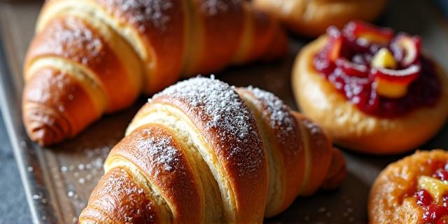 Artisan pastries like croissants and danishes